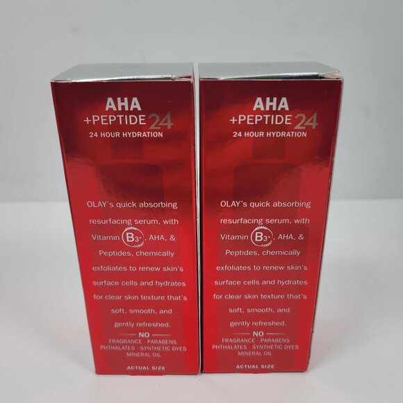 Olay AHA + Peptide 24 Resurfacing Serum Fragrance-Free 1.3 Fl Oz Set Of 2 NIB - Picture 2 of 5